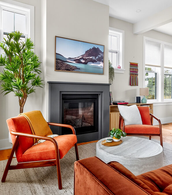 Salon d'une maison neuve à la Ferme Hendrick à Chelsea, Construite par Exo.