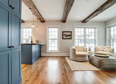 Salon d'une maison neuve à le Ferme Hendrick à Chelsea, Construite par Exo.